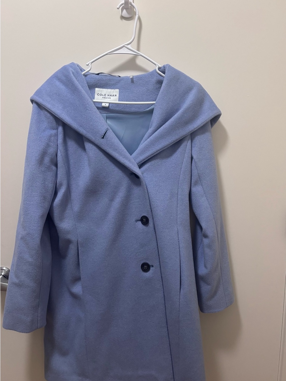 Cole Haan Blue Wool-Blend Hooded Coat